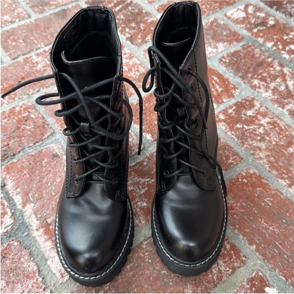 Madden Girl Black Lace-Up Chunky Heel Boots - Picture 5 of 5